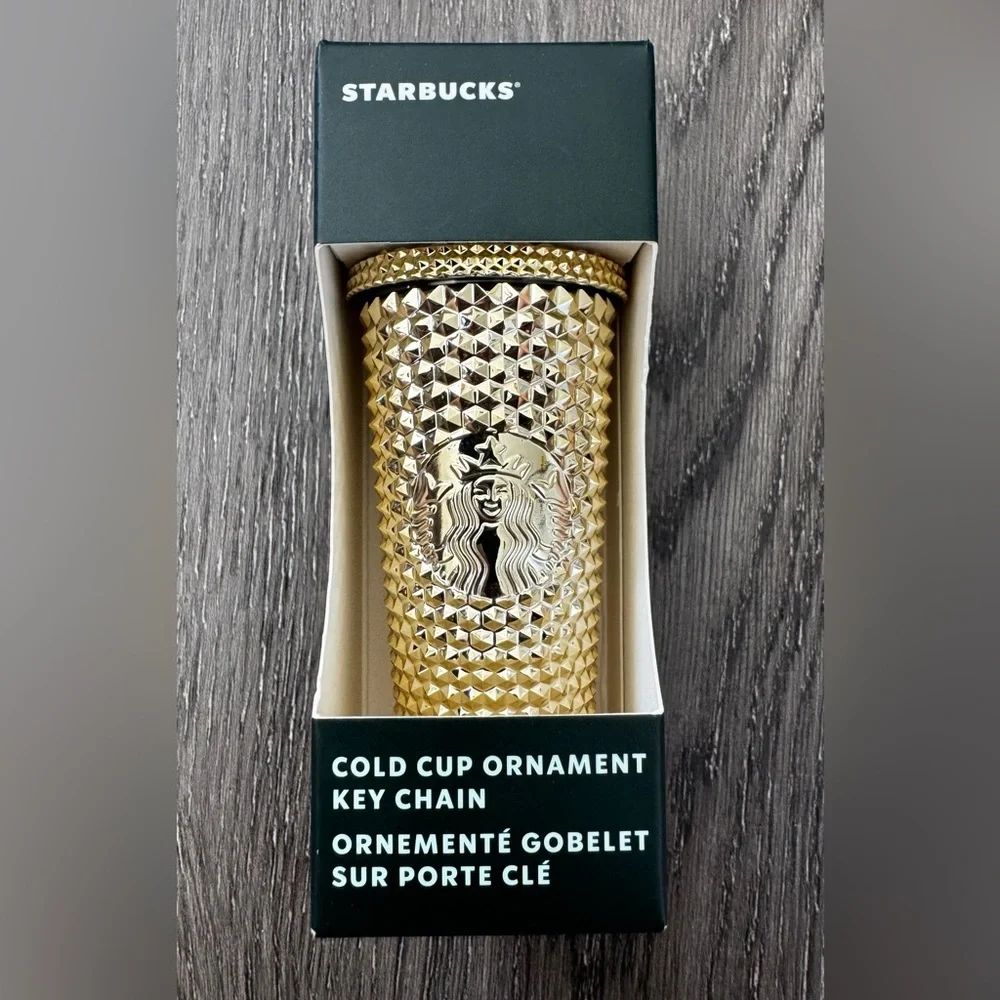 New/Box Starbucks Gold Studded 2022 Holidays Cold Cup Ornament Key Chain Limited